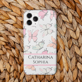 Funda Para iPhone 14 Patrón de mariposa con nombre