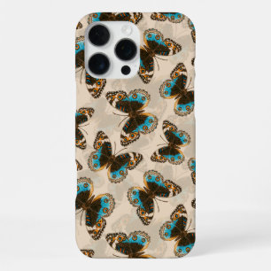 Funda Para iPhone 16 Pro Max patrón de mariposa pansy azul sobre blanco apagado