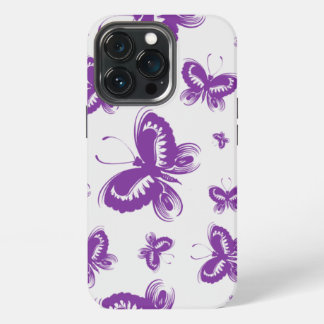 Funda Para iPhone 13 Pro Patrón de mariposa púrpura