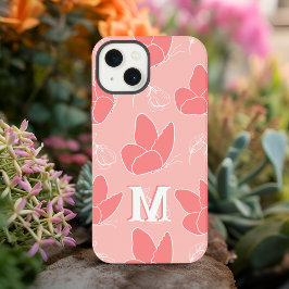 Patrón de mariposa rosa coral moderno M de monogra