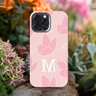 Funda Para iPhone 13 Pro Max Patrón de mariposa rosa y rubor Monogram M moderno