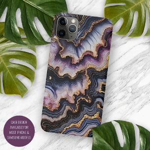 Funda Para iPhone 16 Pro Max Patrón de mármol negro azul violeta púrpura dorado