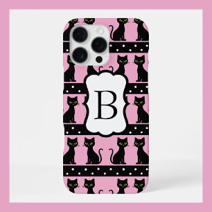 Funda Para iPhone 16 Pro Max Patrón de monograma de gato chic personalizable in
