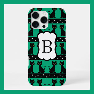 Funda Para iPhone 16 Pro Max Patrón de monograma de gato chic personalizable in