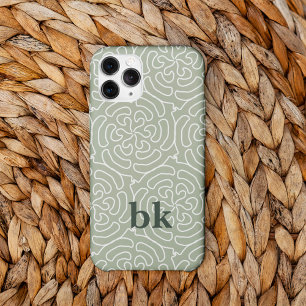 Funda Para iPhone 14 Patrón de monograma de verde salvia moderno