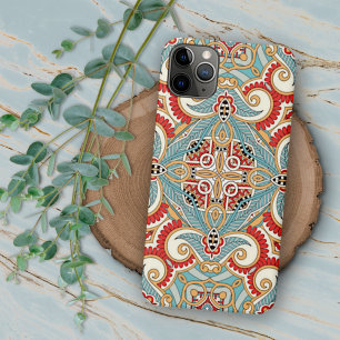 Funda Para iPhone 16 Pro Max Patrón de mosaico floral naranja luz roja azul ver