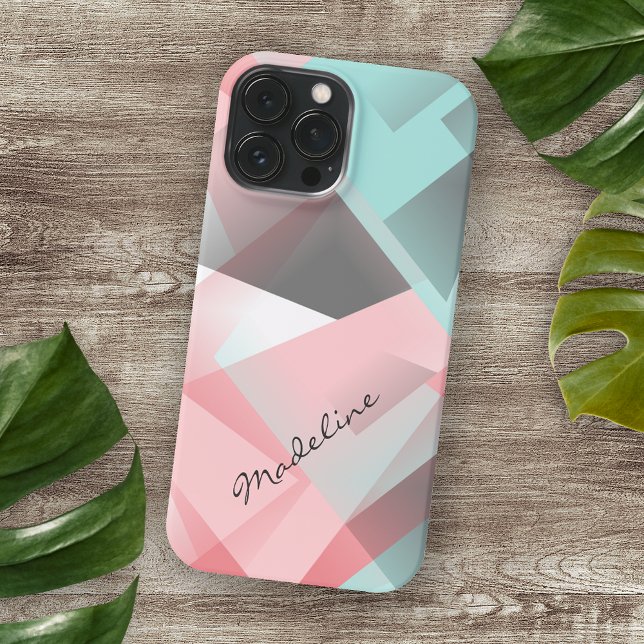 Funda Para iPhone Patrón de mosaico gris verde de la menta rosa de R (Subido por el creador)