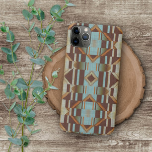 Funda Para iPhone 16 Pro Max Patrón de mosaico tribal marrón beige naranja turq