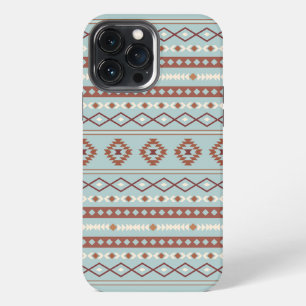 Funda Para iPhone 13 Pro Max Patrón de Motivo Mixto Azteca Oxidado Azul Crema