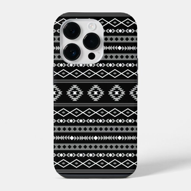 Funda Para iPhone Patrón de motivos mixtos azteca blanco gris negro (Reverso )