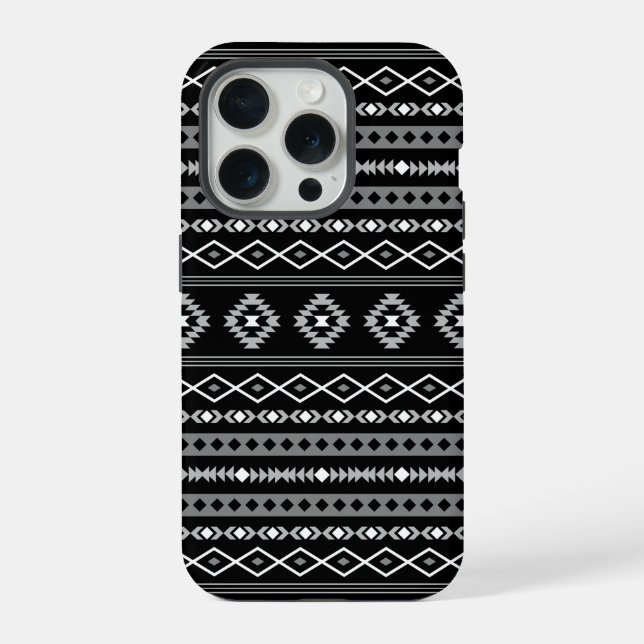 Funda Para iPhone Patrón de motivos mixtos azteca blanco gris negro (Reverso )
