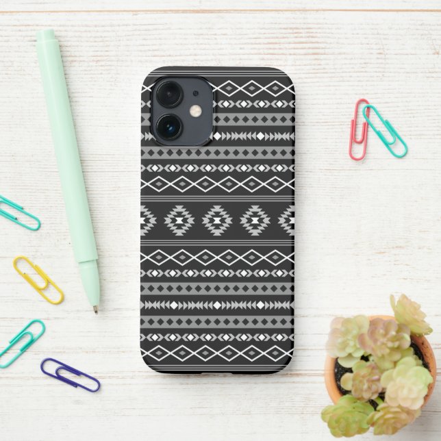 Funda Para iPhone Patrón de motivos mixtos azteca blanco gris negro (En el escritorio)