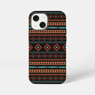 Funda Para iPhone 13 Mini Patrón de Motivos Mixtos Azul Verdoso y Óxido Azte