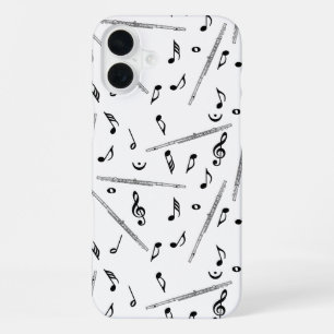 Funda Para iPhone 16 Plus Patrón de notas de música de flauta