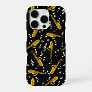 Funda Para iPhone 16 Pro Patrón de notas de música saxofónica