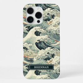 Funda Para iPhone 16 Pro Max Patrón de Olas Japonesas Monogramado
