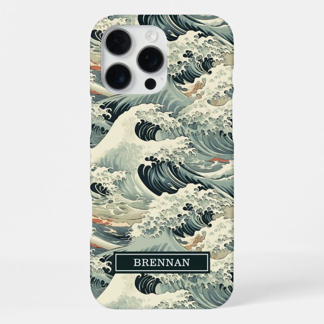 Funda Para iPhone Patrón de Olas Japonesas Monogramado (Reverso )