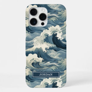 Funda Para iPhone 16 Pro Max Patrón de olas japonesas monogramado