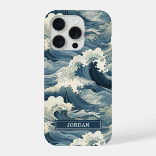 Patrón de olas japonesas monogramado