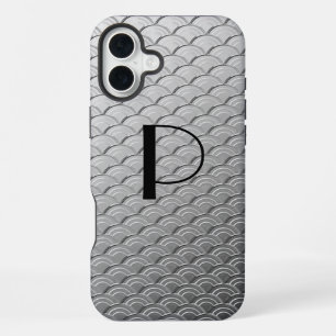 Funda Para iPhone 16 Plus Patrón de onda Art Deco - plata metálica