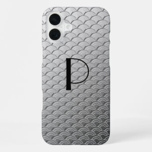 Funda Para iPhone 16 Plus Patrón de ondas Art Deco - plata metálica