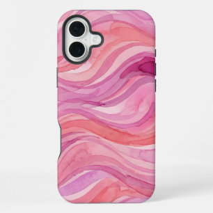 Funda Para iPhone 16 Plus Patrón de ondas de acuarela rosa