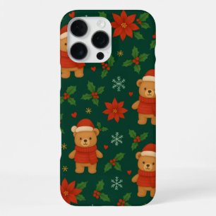 Funda Para iPhone 16 Pro Max Patrón de osito de peluche de Navidad – Verde fest