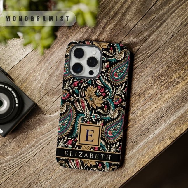 Funda Para iPhone Patrón de paisley amarillo amarillo dorado negro p (Customizable Black Gold Yellow Paisley Pattern iPhone Case)