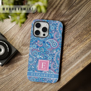 Patrón de paisley azul blanco rosa brillante perso