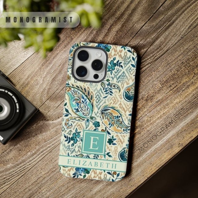 Funda Para iPhone Patrón de paisley blanco azul oscuro claro persona (Customizable Light Dark Blue White Paisley Pattern iPhone Case)