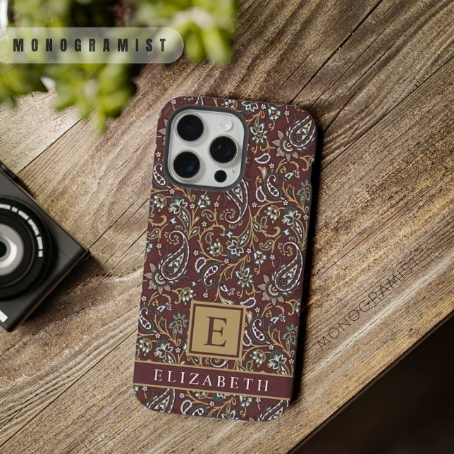 Funda Para iPhone Patrón De Paisley Blanco Gris Marrón personalizabl (Customizable Brown Grey White Paisley Pattern iPhone Case)