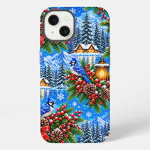 Patrón de pájaros y bayas de Navidad de Invierno M