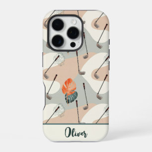 Funda Para iPhone 16 Pro Patrón de palos de golf boho con hojas tropicales