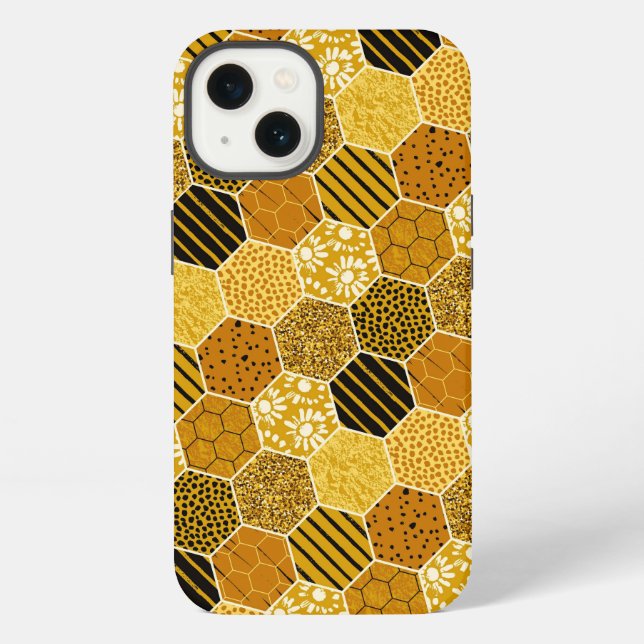 Funda Para iPhone Patrón de panal de abeja amarillo (Reverso )