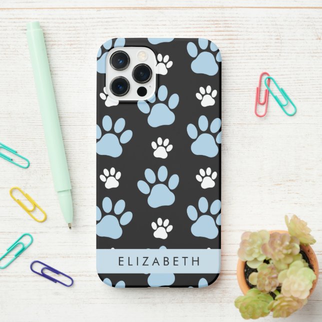 Funda Para iPhone Patrón De Patas, Patas Azules, Patas De Perro, Tu  (En el escritorio)