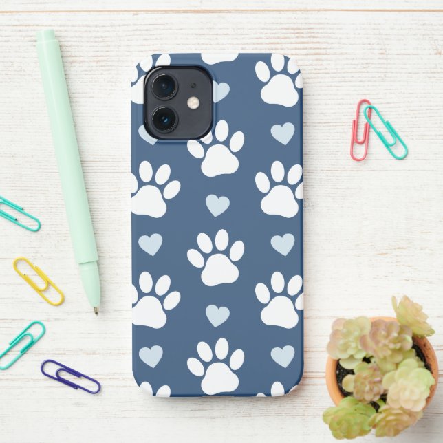 Funda Para iPhone Patrón De Patas, Patas De Perro, Patas Blancas, Co (En el escritorio)
