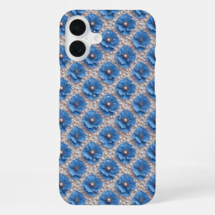 Funda Para iPhone 16 Plus Patrón de perla floral azul