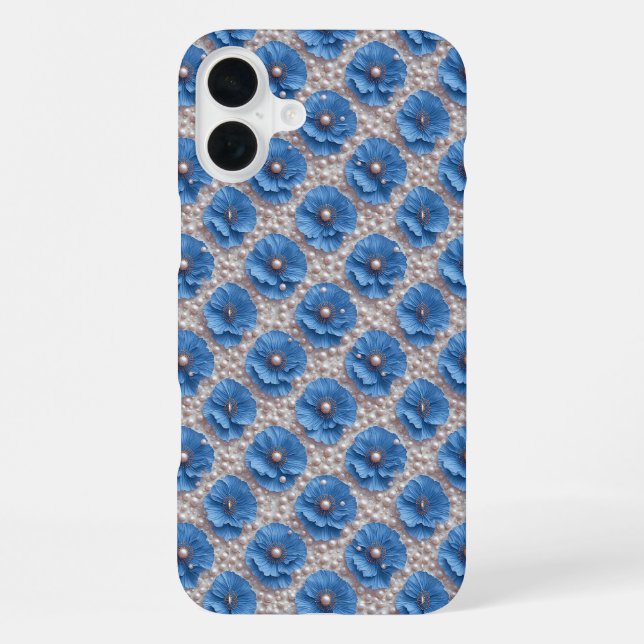 Funda Para iPhone Patrón de perla floral azul (Reverso )