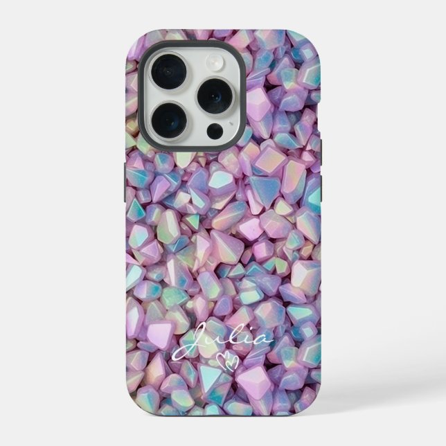 Funda Para iPhone Patrón de piedras holográficas personalizado (Reverso )