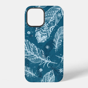 Funda Para iPhone 12 Patrón de pluma vintage azul