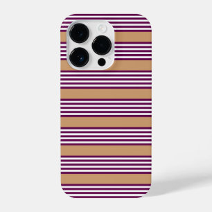 Funda Para iPhone 14 Pro Patrón de plumas y cinco rayas blancas con broncea