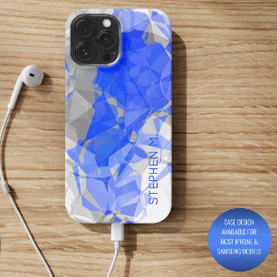 Funda Para iPhone 16 Pro Max Patrón de polígono moderno gris azul blanco person