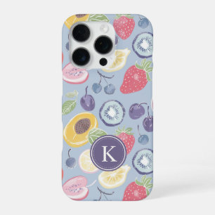 Funda Para iPhone 16 Pro Patrón de primavera con monograma de frutas colori