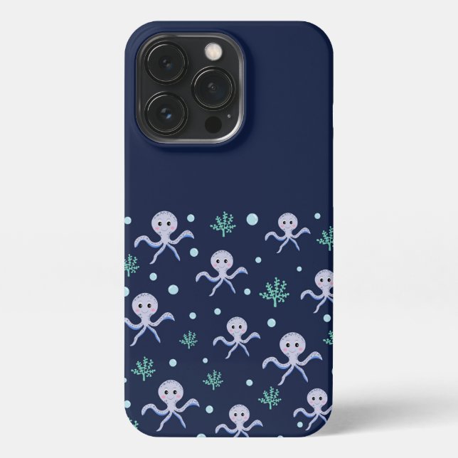 Funda Para iPhone Patrón de pulpo bajo el mar (Reverso)