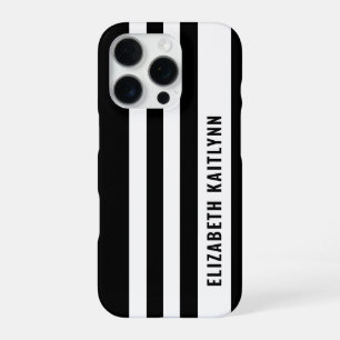Funda Para iPhone 16 Pro Patrón de rayas blancas y negras personalizado
