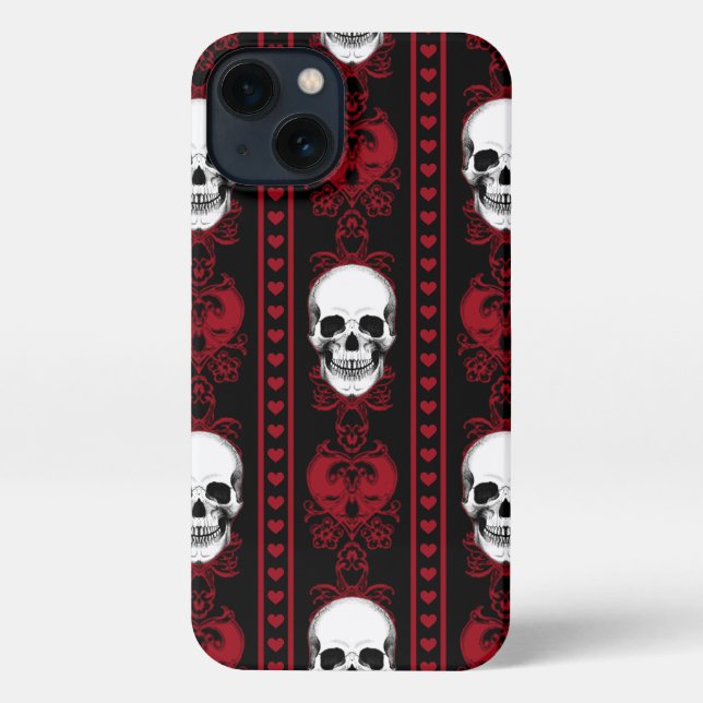 Funda Para iPhone Patrón de rayas de cráneo barroco rojo (Reverso )