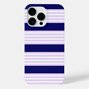 Funda Para iPhone 14 Pro Max Patrón de rayas de lino y blanco con azul marino