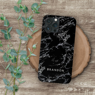 Funda Para iPhone 16 Pro Max Patrón de rayas de mármol blanco negro personaliza