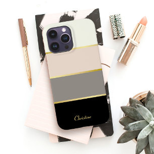 Funda Para iPhone 14 Pro Max Patrón de rayas modernas chic con nombre