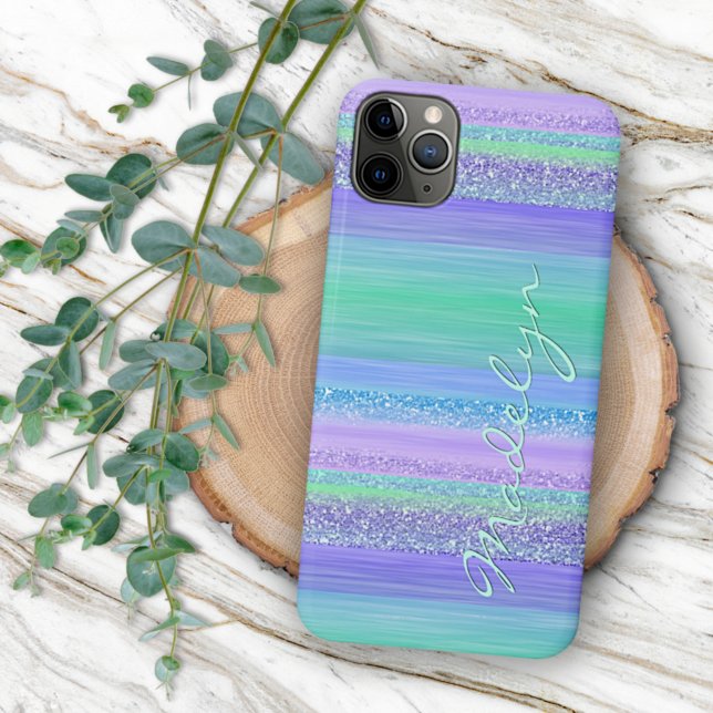 Funda Para iPhone Patrón de rayas personalizadas rosa menta verde az (Subido por el creador)